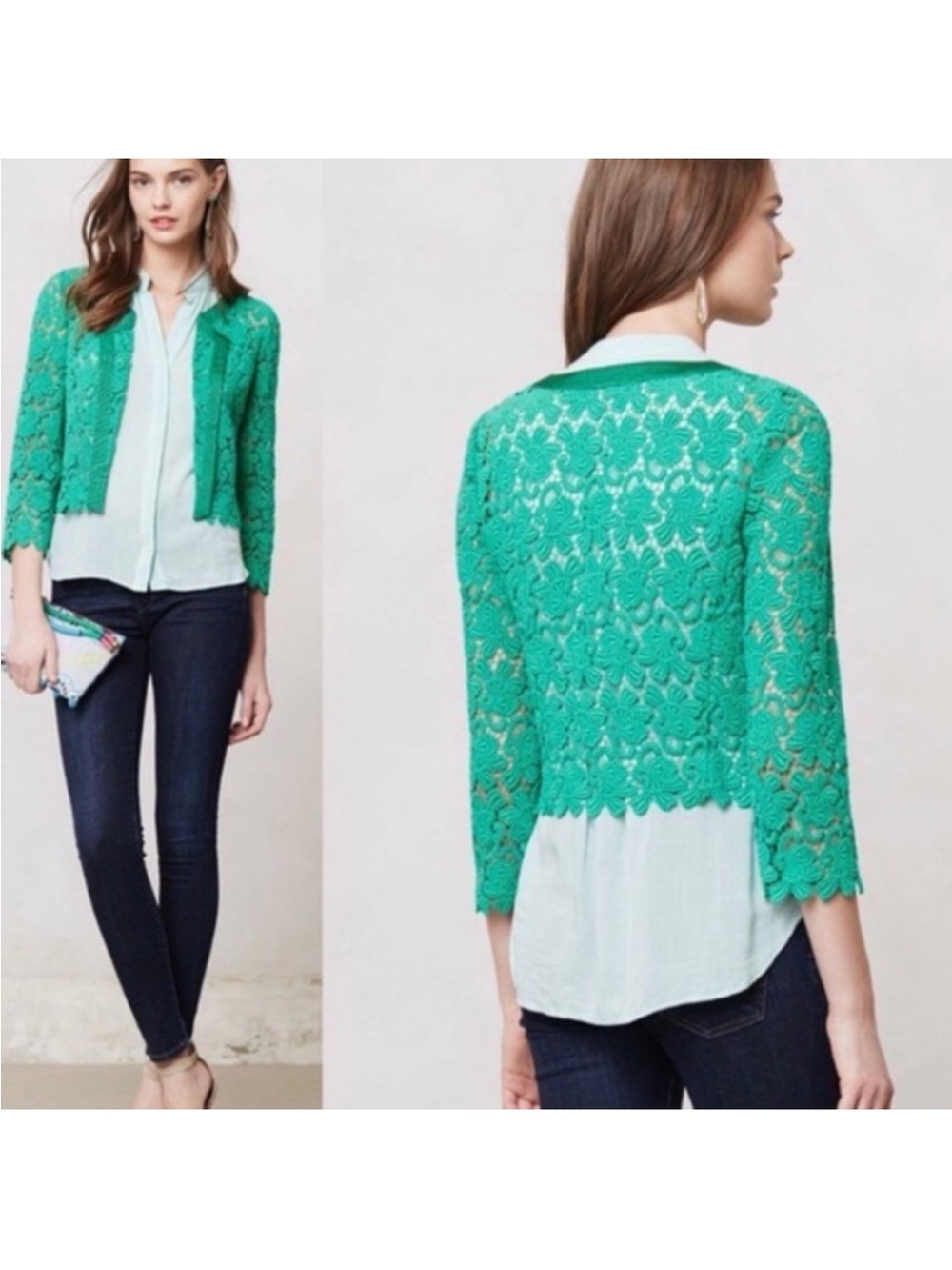 Anthropologie Elevenses Lacebloom Open Jacket Cardigan Size XS Green Crochet NWT